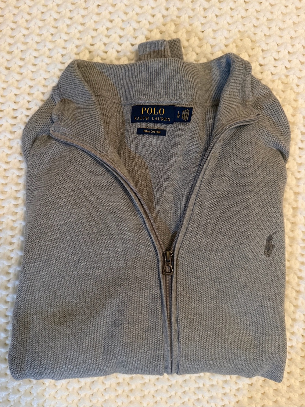 Ralph Lauren Men’s Light Gray Zip-Up Knit Sweater - Picture 4 of 5